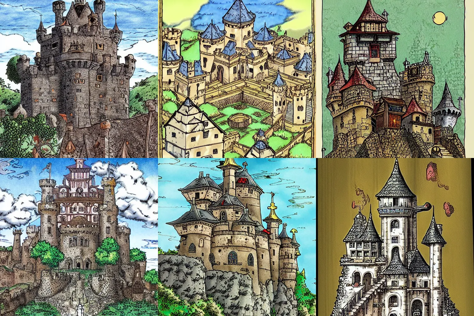 Prompt: medieval castle, colored, by Eiichiro Oda