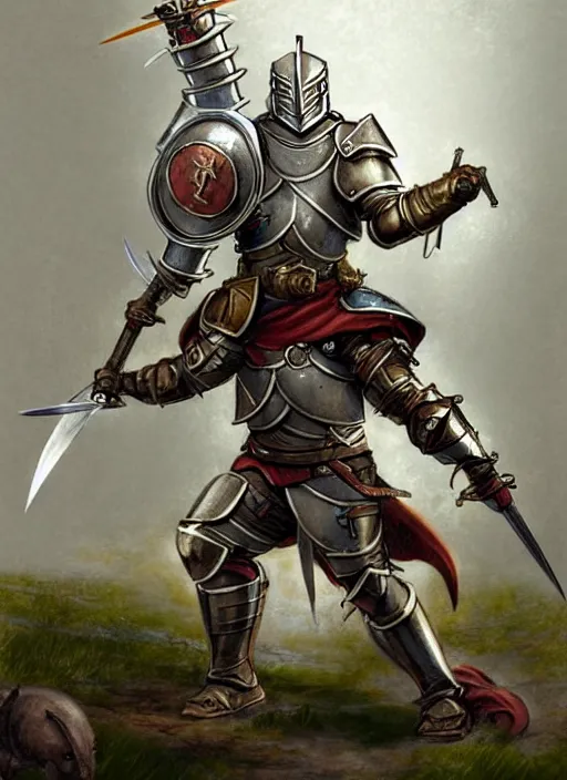 Prompt: a heroic cyber knight with sword and shield on a parchment background, redwall, greg rutowski and jean baptiste monge, detailed, epic fantasy concept art