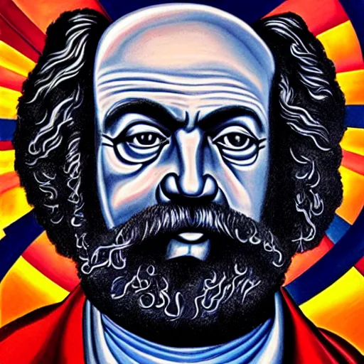 Image similar to karl Marx painting by alex grey in the style of a tool album cover