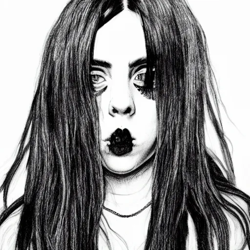 Image similar to grunge drawing of billie eilish in the style of the grudge