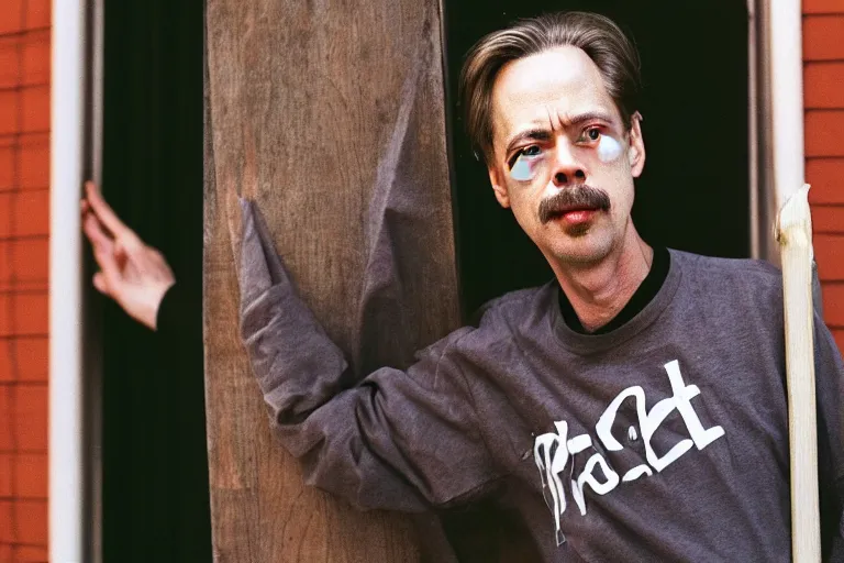 Image similar to closeup potrait of steve buscemi wearing a backwards cap and holding a skateboard, natural light, sharp, detailed face, magazine, press, photo, steve mccurry, david lazar, canon, nikon, focus