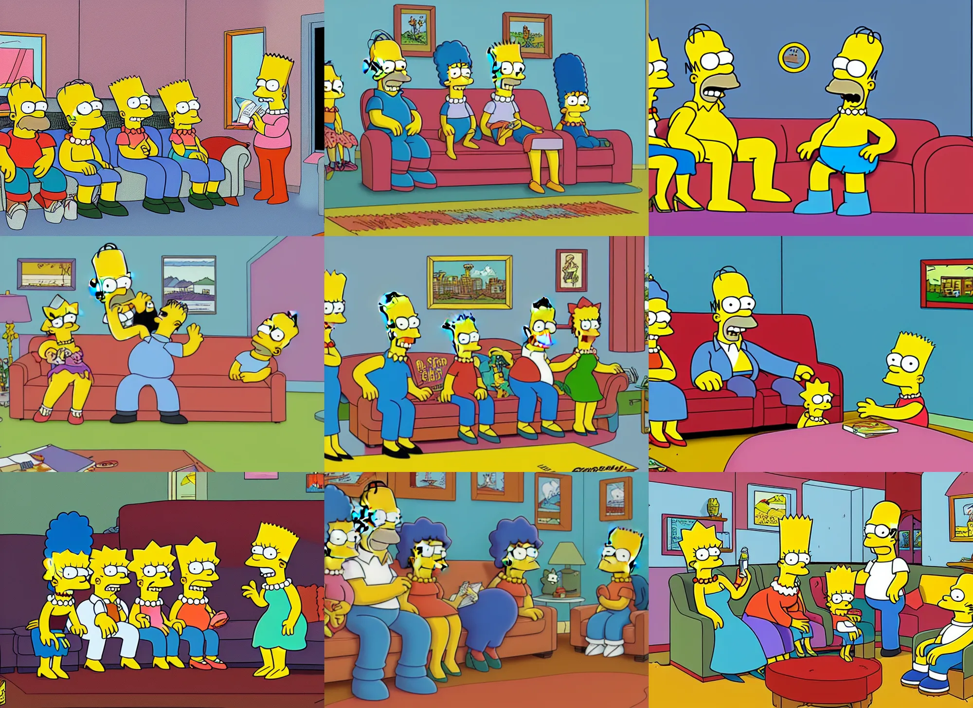 Prompt: the simpsons couch gag, cartoon by matt groening