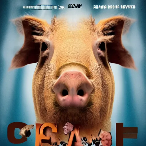 Image similar to Movie Poster Chicken, Cow, Capybara, Pig, Epic, Cinematic, 4K