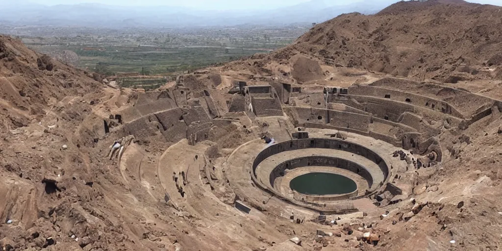 Image similar to mining tailing as coliseum in the city of chuquicamata