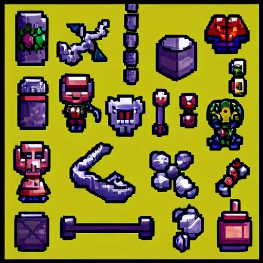 Image similar to collection of rpg game items, sprites, 2 d, pixel art