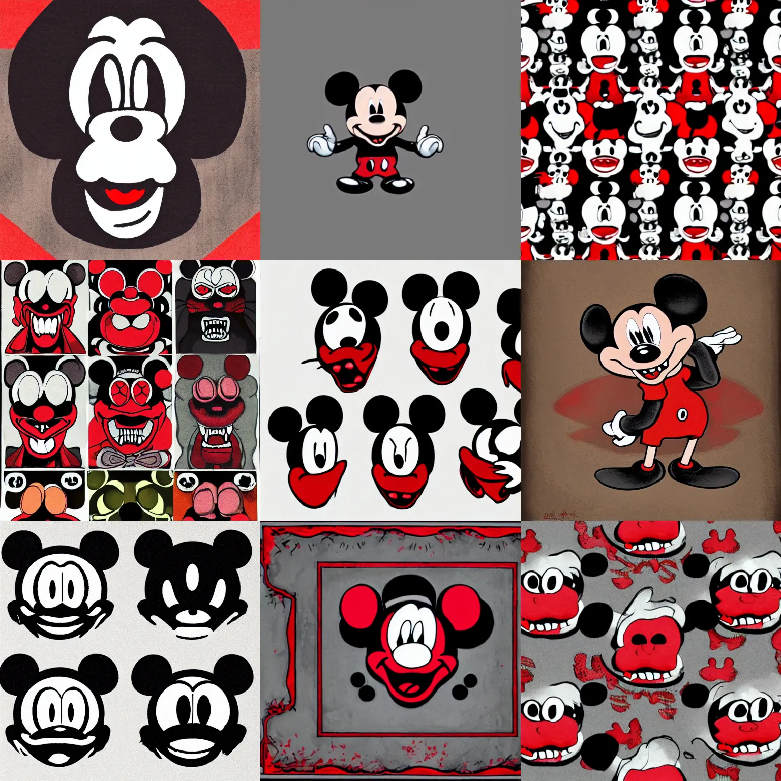 Prompt: demonic mickey, red eyes, machiavellian, dramatic, horror