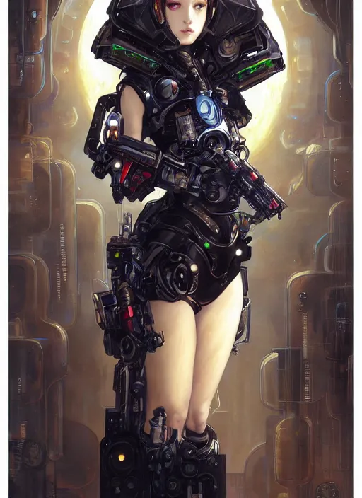 Image similar to portrait of cute beautiful young cyborg maiden, cyberpunk, Warhammer 40000, gothic, highly detailed, artstation, illustration, art by Gustav Klimt and Range Murata