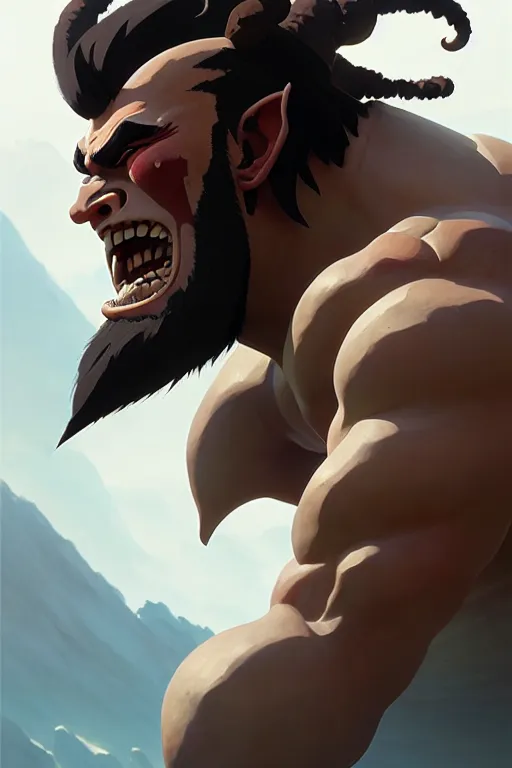 Image similar to orc barbarian male, finely detailed perfect face, exquisite details, earth magic, mid view, design on a white background, by studio muti, greg rutkowski makoto shinkai takashi takeuchi studio ghibli