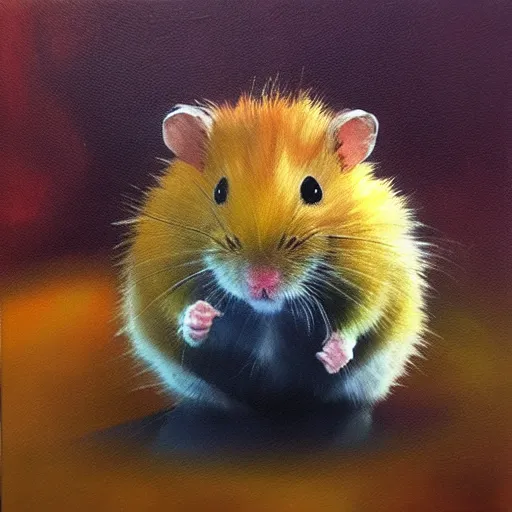 Image similar to hamster going super saiyan, oil painting