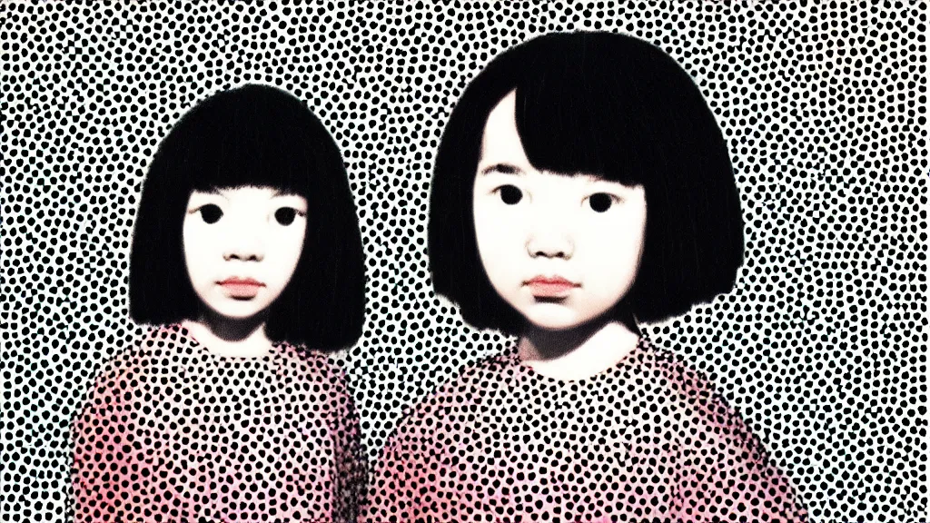 Prompt: A decent young girl portrait by Yayoi Kusama.