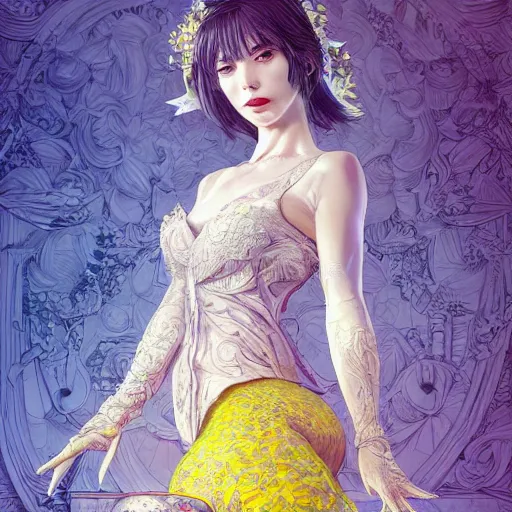 Image similar to the portrait of an absurdly beautiful, graceful, elegant, sophisticated, young idol made up of lemons, an ultrafine hyperdetailed illustration by kim jung gi, irakli nadar, intricate linework, bright colors, octopath traveler, final fantasy, unreal engine 5 highly rendered, global illumination, radiant light, detailed and intricate environment