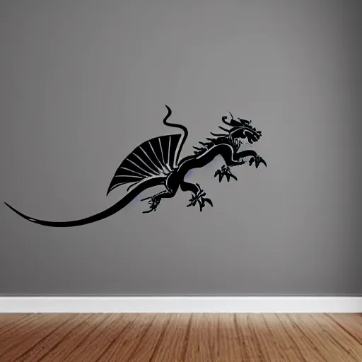 Prompt: a vinyl decal of a flying Chinese dragon, black ink shading on white background
