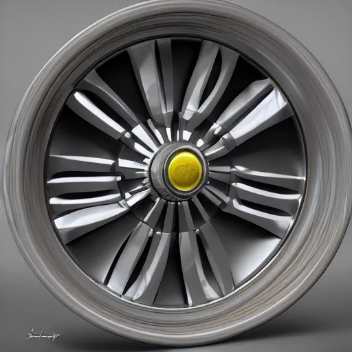 Prompt: futuristic sports car wheel rims designs by, syd mead, ralph mcquarrie, cyberpunk, mandelbulb, cgi, realistic, rendered, sharp