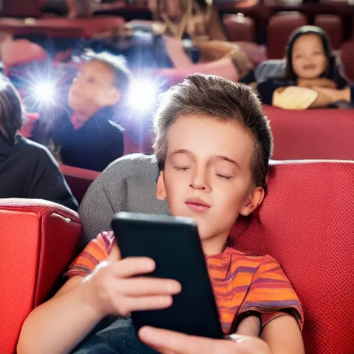 Image similar to annoying kid on his phone in the movie theater