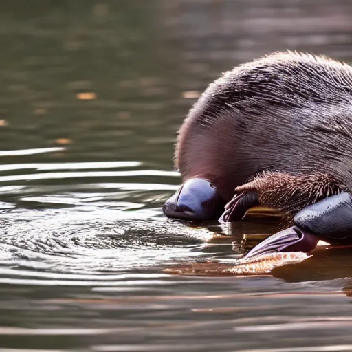 Prompt: platypus uses its own tail as paddle to hit a ball, national geographic, wildlife photography, 4 k, documentary