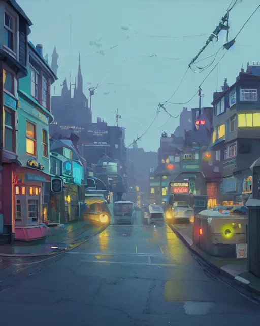 Image similar to painting of brighton, england, detailed, by simon stalenhag, cory loftis, james gilleard, atey ghailan, makoto shinkai, goro fujita, studio ghibli, rim light, exquisite lighting, clear focus, very coherent, plain background, soft painting