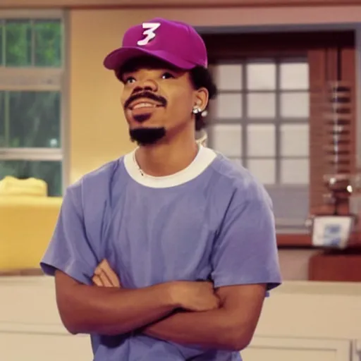 Image similar to a tv still of Chance The Rapper starring as a college student in a 1993 black sitcom