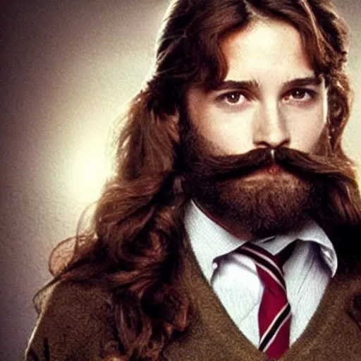 Image similar to hermione granger with a full beard and mustache