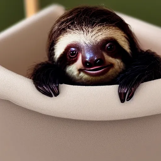 Prompt: baby sloth yawning in a baby crib