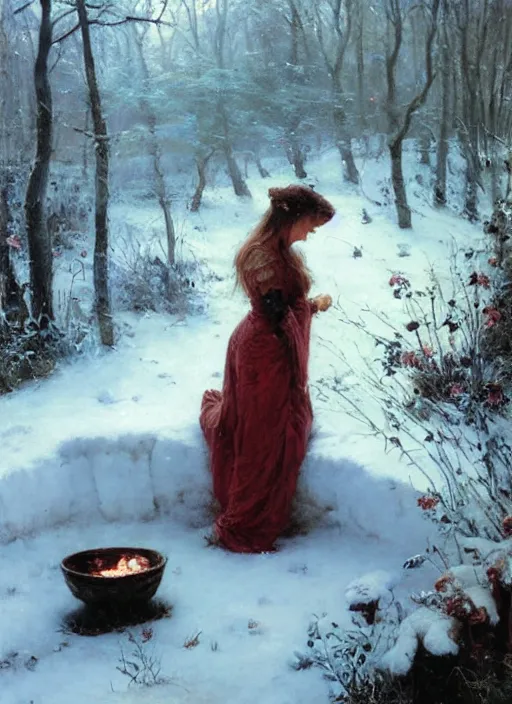 Image similar to the witch of frost by daniel ridgway knight and vladimir volegov and alexander averin and delphin enjolras and daniel f. gerhartz