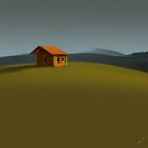 Image similar to a cabin on a hilltop, by alex andreev, landscape, high contrast, digital