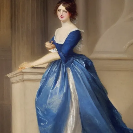 Image similar to A detailed oil painting of a beautiful Regency-era girl by Thomas Lawrence. The girl wears a 1810's style gown with the Empire silhouette.