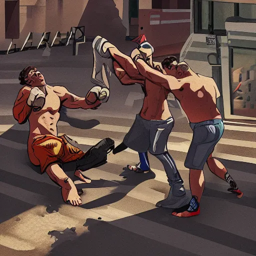 Image similar to Street fight, behance, digital illustration by Viktor Miller-Gausa