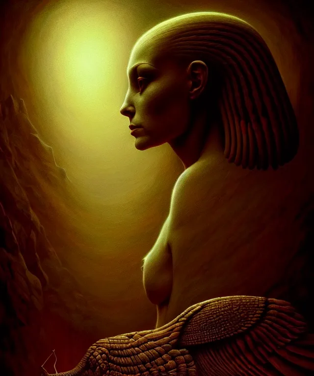 Image similar to epic professional digital art the riddle of the sphinx, horrific yet beautiful vibe, evocative, atmospheric lighting, painted, intricate, highly detailed, by leesha hannigan, wayne haag, reyna rochin, ignacio fernandez rios, mark ryden, iris van herpen, artstation, cgsociety, stunning, gorgeous, sharp focus, cinematic, masterpiece