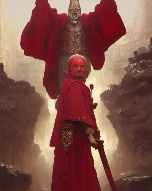 Image similar to A Full View of a Red Wizard wearing a robe and ornate armor. masterpiece 4k digital illustration by Ruan Jia and Mandy Jurgens and Artgerm and greg rutkowski and Alexander Tsaruk and WLOP and william-adolphe bouguereau, award winning, Artstation, art nouveau aesthetic, Alphonse Mucha background, intricate details, realistic, panoramic view, Hyperdetailed, 8k resolution, intricate art nouveau