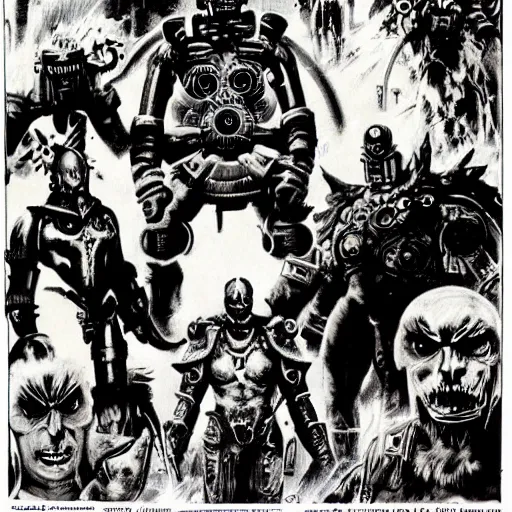 Image similar to techno shamans, telepaths, dieselpunk cyborgs, masked heroes, irradiated humans, mystic mutates and monster hunters by frazetta