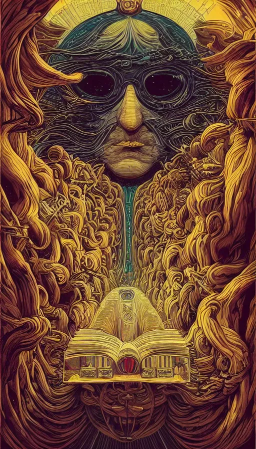 Image similar to The ancient oracle of wise readers, italian futurism, Dan Mumford, da vinci, Josan Gonzalez