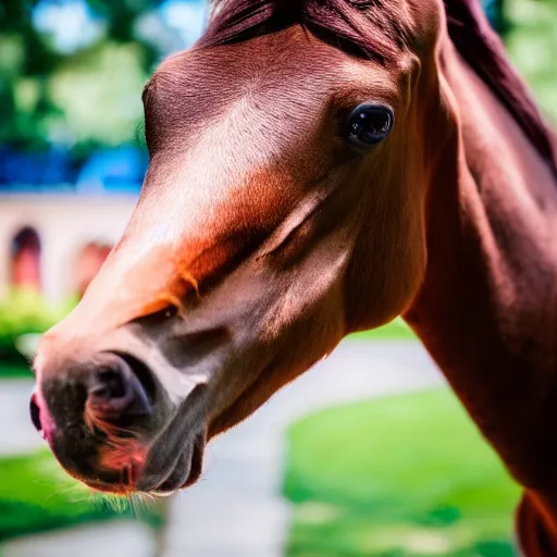 Prompt: a brown horse at Disney World, high quality photography