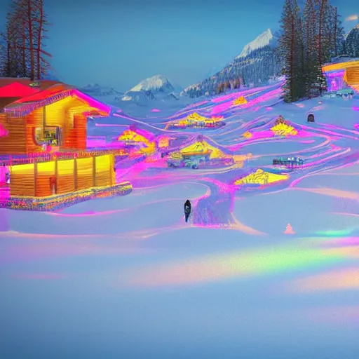 Prompt: psychedelic ski resort with hot springs, concept art, unreal engine 5 8k render