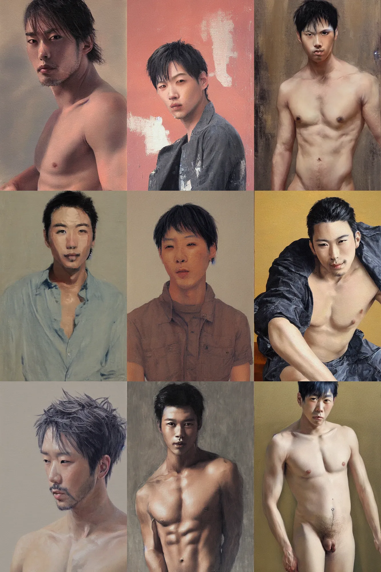 Prompt: attractive male, painting by tsuyoshi nagano