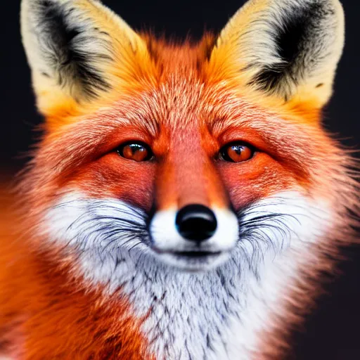 Image similar to a photograph of a red colored fox, macro lens, studio lighting, 8 k resolution