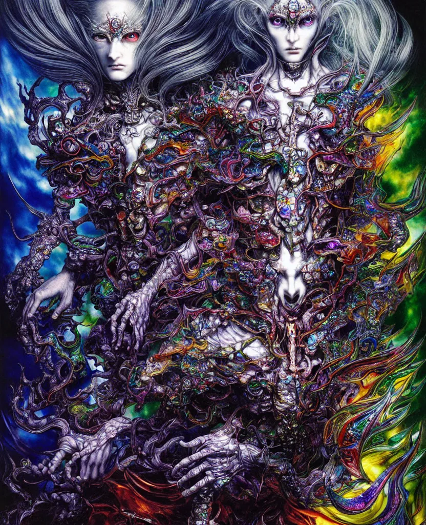 Prompt: realistic detailed image of ultra wrathful rainbow diamond iridescent mega god of chaos, depth perception, depth of field, action horror by ayami kojima, neo - gothic, gothic, part by adrian ghenie and gerhard richter. art by yoshitaka amano. masterpiece