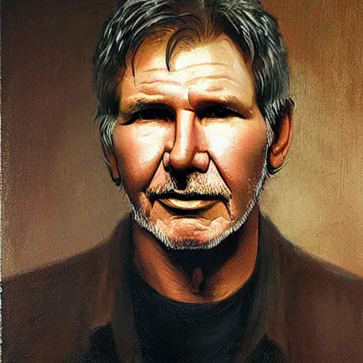 Prompt: a portrait painting of Harrison Ford by odd Nerdrum