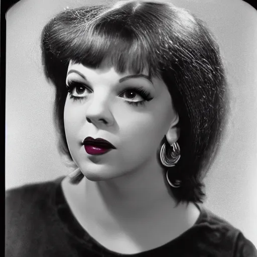 Prompt: photographic portrait of a hybrid of lisa minelli and judy garland aged 2 2, with a fringe, 8 k