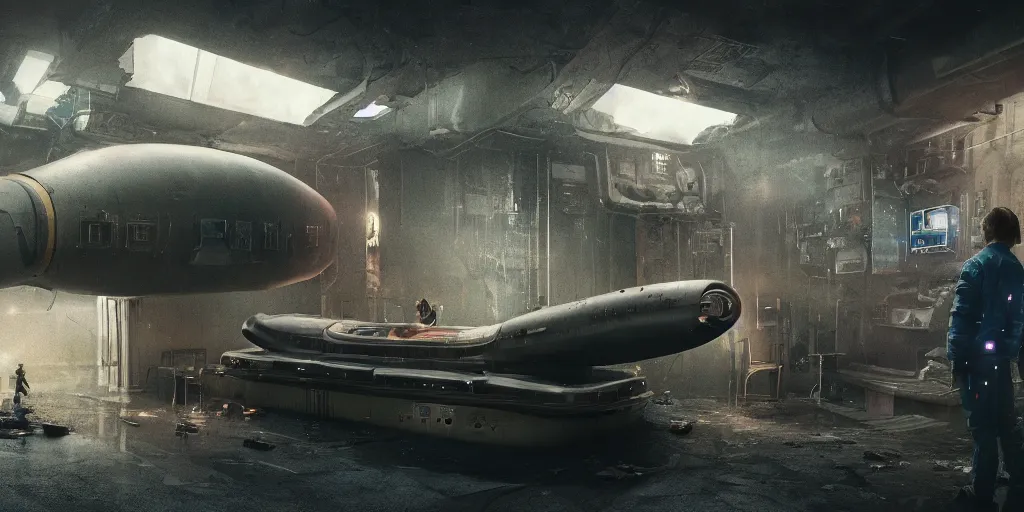 Image similar to photograph of a cyberpunk submarine interior set with a child standing over two dead adults. cinematic lighting, color contrast, arri alexa, anamorphic bokeh, professional lighting, 4 k, photographed by erik johansson, graded with davinci resolve