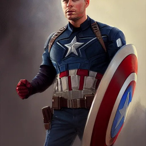 Image similar to A portrait of Jensen ackles as captain america, marvel art, art by greg rutkowski, matte painting, trending on artstation