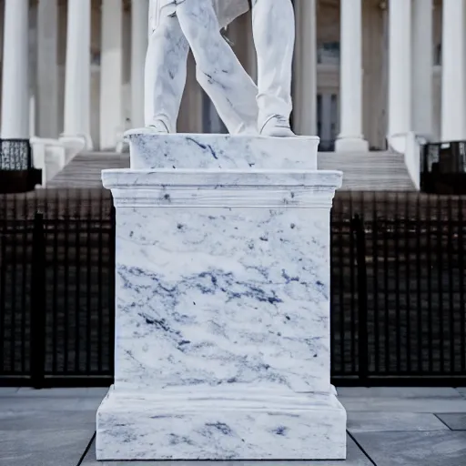 Image similar to professional photograph of a white marble statue of joe biden in washington dc, 8 k, very detailed, very intricate, dslr,