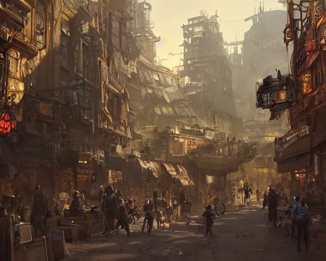 Prompt: bustling underbelly of a thriving steampunk city by james paick, trending on cgsociety, unreal engine, 4 k wallpaper