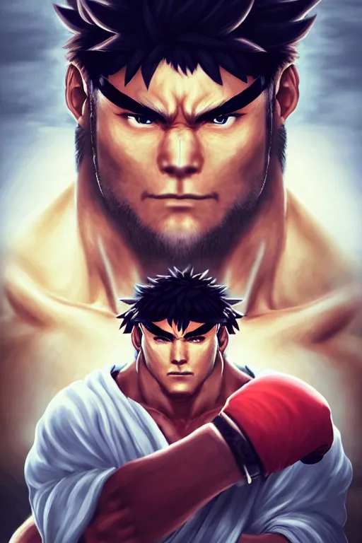 Ryu from Street Fighter playing Video Games,, Stable Diffusion