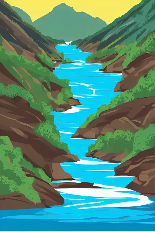 Prompt: mountaintop river flat vector a storybook illustration trending on artstation