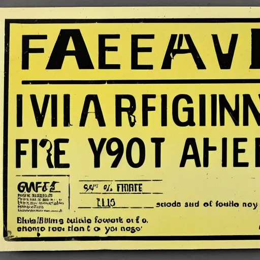 Prompt: vintage 1 9 7 0 s fire warning label