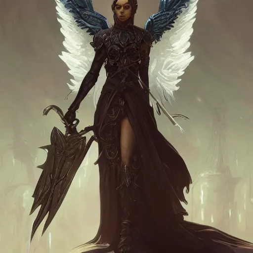 Image similar to the angel of death, d & d, fantasy, intricate, elegant, highly detailed, digital painting, artstation, concept art, matte, sharp focus, illustration, hearthstone, art by artgerm and greg rutkowski and alphonse mucha