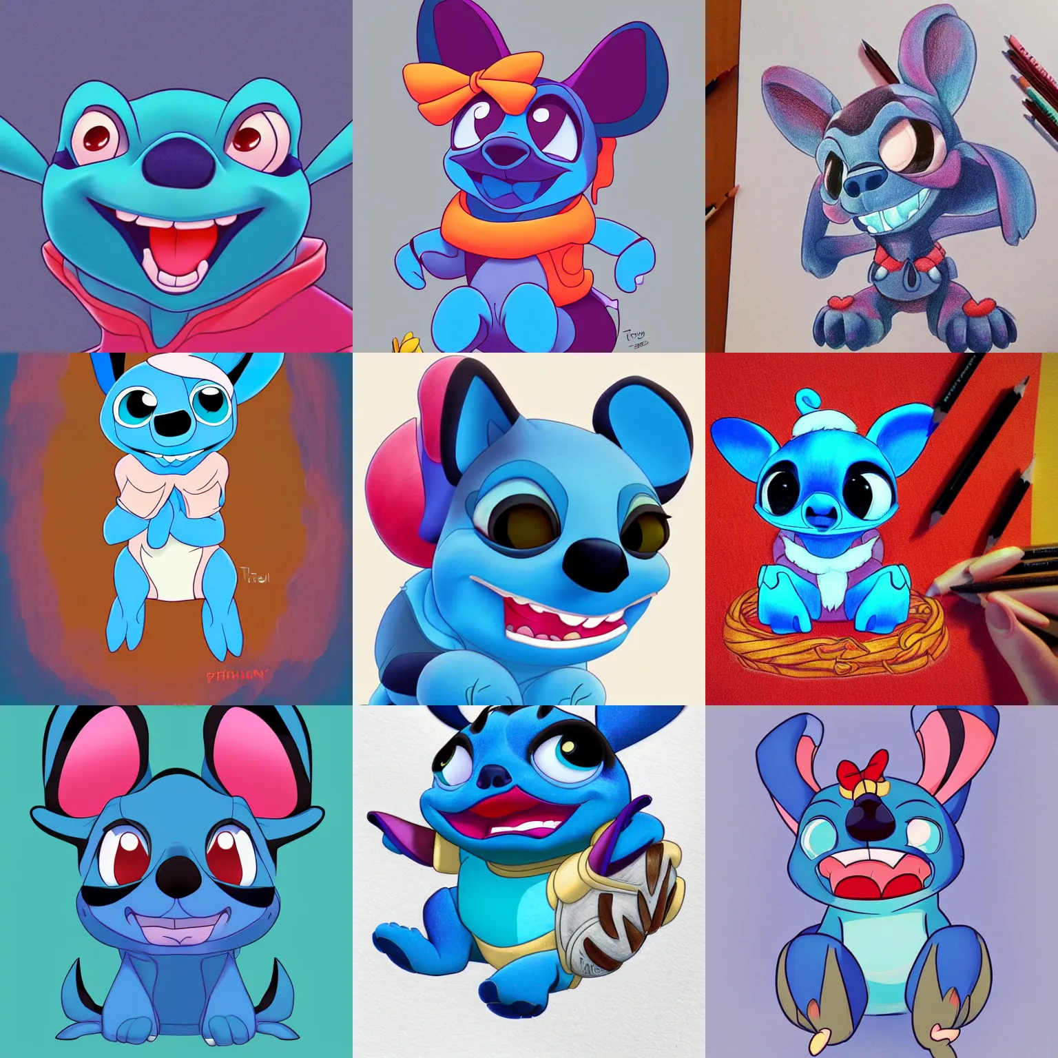 Prompt: very detailed drawing of stitch from stitch disney movie, beautiful, cute, stunning, artwork, devianart, trending on artstation, by tsaoshin, phation, illustration, flat colors