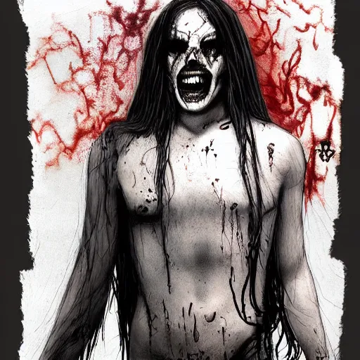 Prompt: grunge drawing of 🧟🧜🏻‍♂️🪡 in the style of the grudge | horror themed