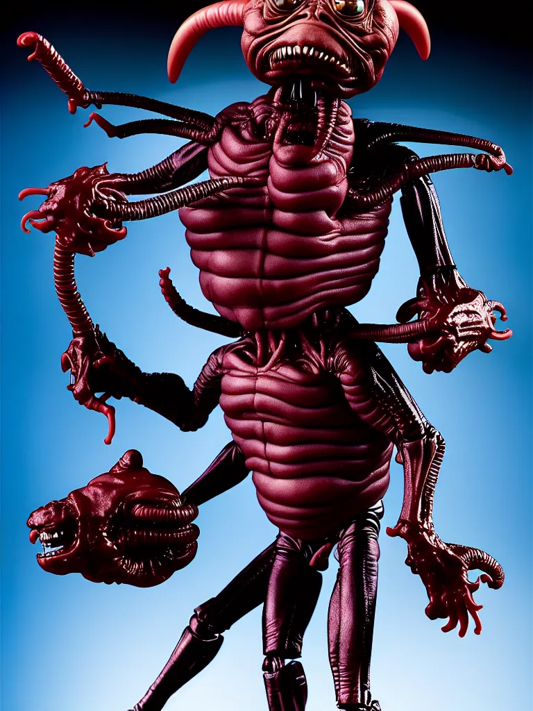 Prompt: hyperrealistic rendering fat smooth of john carpenter's they live alien by bernie wrightson and killian eng and joe fenton, product photography, action figure, sofubi, studio lighting, colored gels, colored background