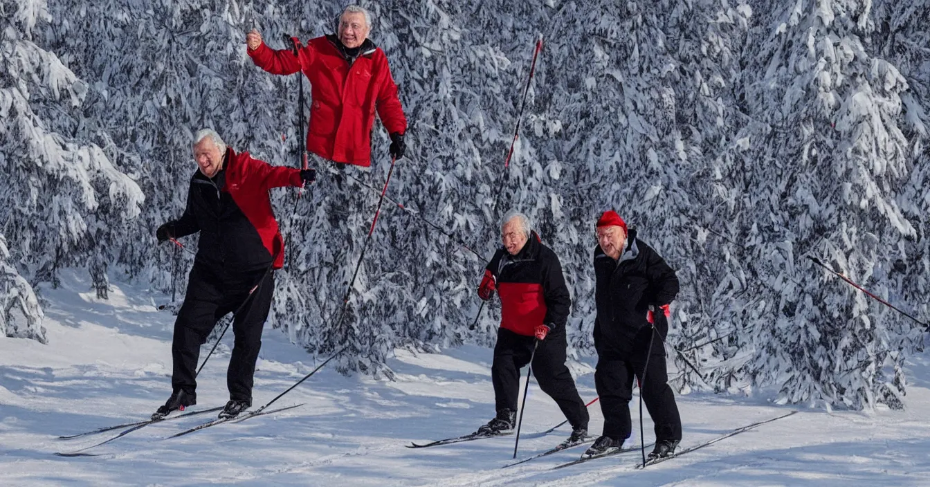 Prompt: czech president milos zeman enjoy time on cross - country skiing, photorealism, super detail, composition